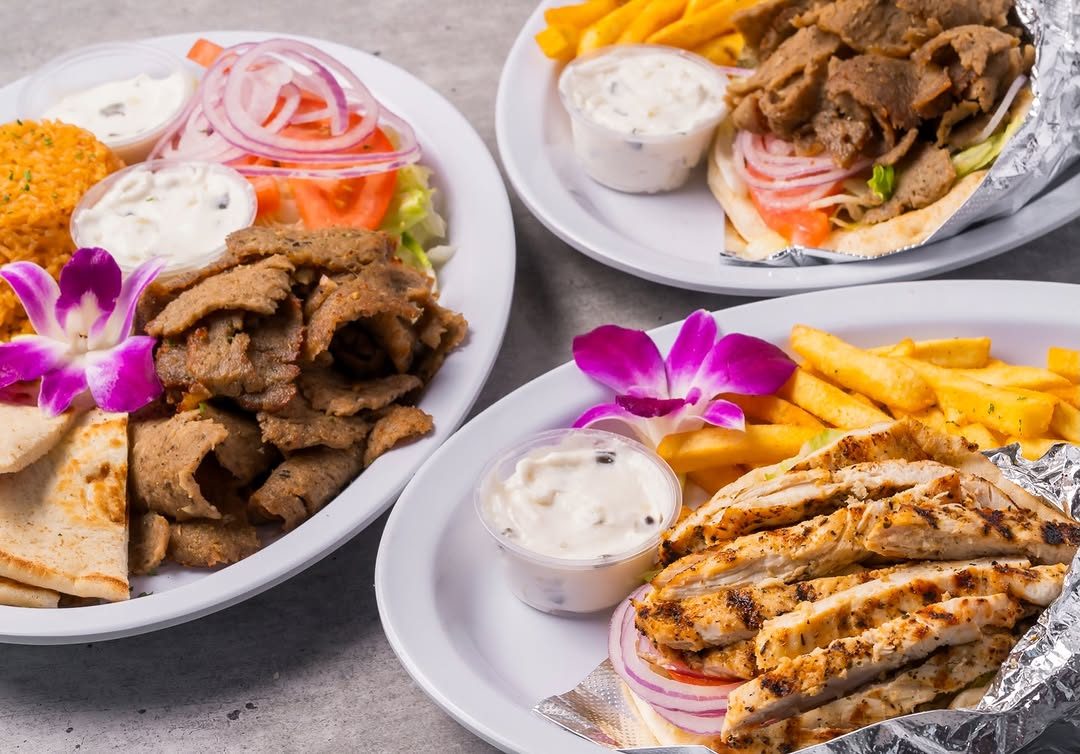 Gyro platters with pita and fries at Sami's on Marco Island