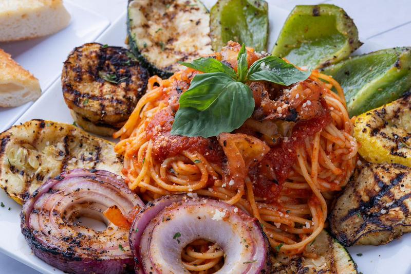 Spaghetti with grilled vegetables at Sami's Marco Island