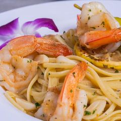 Shrimp scampi over linguini at Sami's on Marco Island